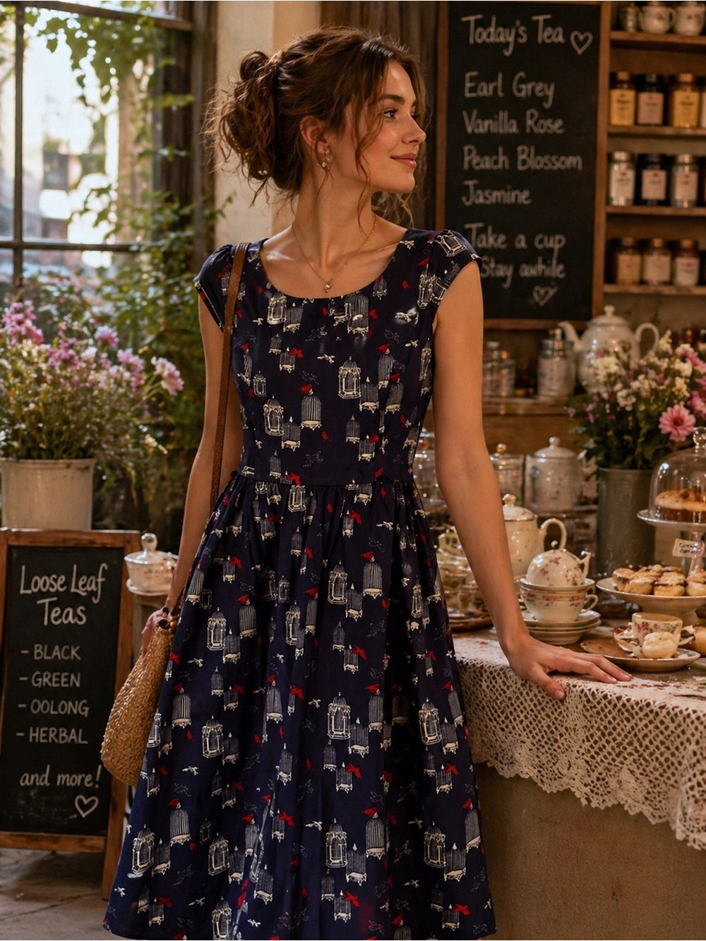 🛍️ Tulle Navy Blue Dress with Birdcage and Red Accents XS